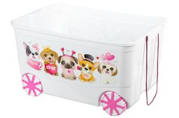 Ящик для игрушек 55 л 61*41*33 см KidsBox Милые щенки белый с розовой крышкой, на колёсах - Elan gallery фото 3
