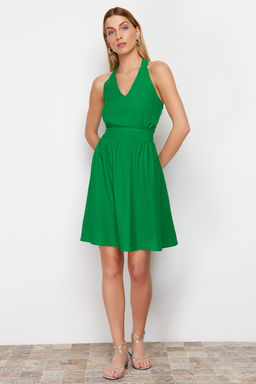 Yesil A Kesim Boyundan Baglamal? S?rt? Gipe Detayl? Midi Dokuma Elbise TWOSS24EL00629 - Trendyolmilla фото 2