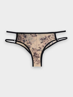 Цена за 2 штуки! Трусы бразилиана женские бежевые с цветочным принтом