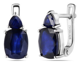 Серьги, 2 сапфир корунд кушон 7х9 мм/5.82 ct. , 2 сапфир корунд триллион 4 мм/0.68 ct, Джени