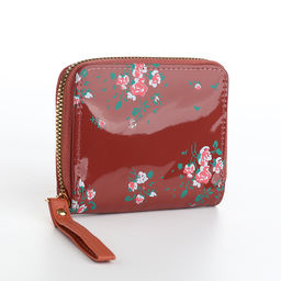 Кошелёк женский на молнии с ремешком, лакированный, коричневый