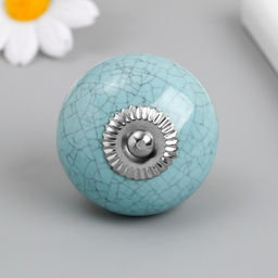 Ручка для шкатулки керамика, металл «Кракелюр на голубом», 4.3×4.3×6 см