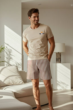 Bej _izgili Regular Fit Couple/_ift _ortlu %100 Pamuk _rme Pijama Tak_m_ TMNSS24PT00017 - Trendyolmilla фото 2