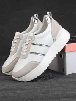 05-PDE40-2 WHITE/BEIGE Кроссовки женские (натуральная кожа, натуральная замша)