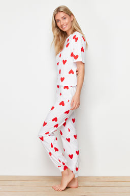 Trendyolmilla Beyaz %100 Pamuklu Kalpli Orme Pijama Tak?m? THMSS24PT00336  фото 2