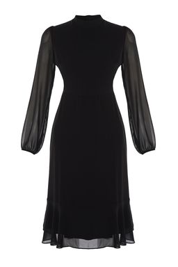 Siyah A Kesim Dik Yakal? Midi Astarl? Sifon Dokuma K?sl?k Elbise TWOAW20EL1313