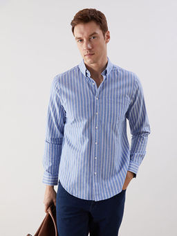 Regular Fit Uzun Kollu ?izgili Erkek G?mlek