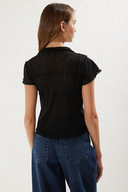 Siyah Fitted/Vucuda Oturan Kopuk Esnek Gomlek TWOSS25GO00027