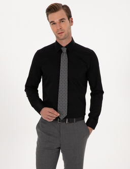 Siyah Slim Fit %100 Pamuk Klasik G_mlek
