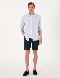 Lacivert Slim Fit %100 Keten Dokuma _ort