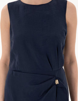 Lacivert Regular Fit Dokuma Elbise