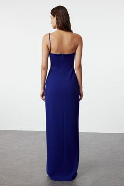 TRENDYOLMILLA Saks Detayl? Dokuma Uzun S?k Abiye Elbise TPRSS20AE0274 фото 5