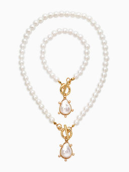 Набор 2 предмета: колье, браслет «Жемчуг. Подвеской Барочная жемчужина», 18 и 42 см, №8, белый в золоте