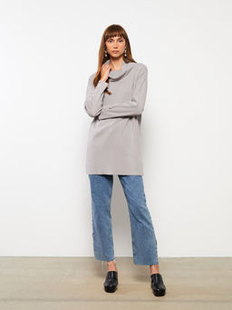 D?k?ml? Yaka D?z Uzun Kollu Triko Kad?n Tunik