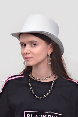 Карнавальная шляпа "Цилиндр" серебрянная с блёстками р-р 56-58