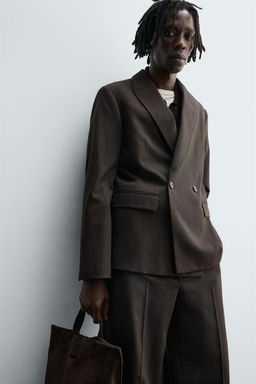 DOUBLE-BREASTED WOOL BLEND SUIT BLAZER - Zara фото 6