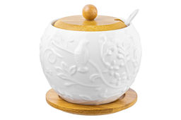 Сахарница 620 мл 12*12*12 см Птички на ветке + ложка + дер. крышка на дер. подставке - Elan gallery фото 4