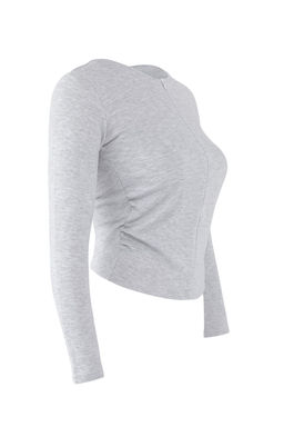 Gri Melanj Fitted/Vucuda Oturan Yar?m Fermuarl? Cift Katl? Orme Bluz TWOAW26BZ00031