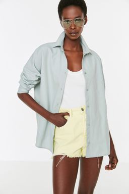 Mint Pamuklu Oversize Genis Kal?p Dokuma Gomlek TWOSS22GO0669