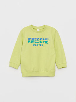 Bisiklet Yaka Bask?l? Uzun Kollu Sweatshirt