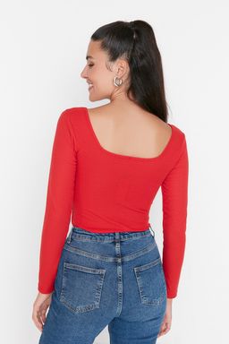 TRENDYOLMILLA Siyah Kare Yaka Uzun Kollu Fitilli Esnek C?tc?tl? Orme Body TWOAW21BD0022  фото 5