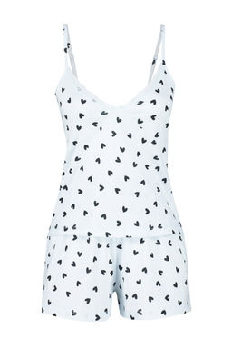 Trendyolmilla Beyaz %100 Pamuklu Kalpli Dantelli Ip Ask?l? Sortlu Orme Pijama Tak?m? THMSS24PT00106  фото 7
