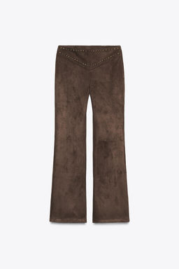 STADDED FAUX SUEDE FLARE TROUSERS - Zara фото 8