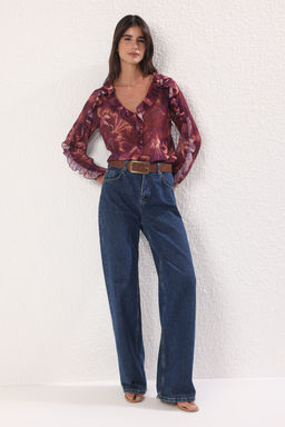 Murdum Sifon Transparan Cicekli F?rf?rl? Dokuma Gomlek TWOSS25GO00063