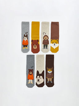 Bask?l? Erkek ?ocuk Soket ?orap 7li