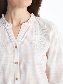 Ka??k Yaka ?izgili Poplin Kad?n G?mlek