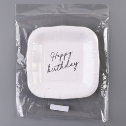 Цена за 10 шт. Тарелка бумажная квадратная Happy Birthday,белая, 16,5х16,5 см - Страна карнавалия фото 4