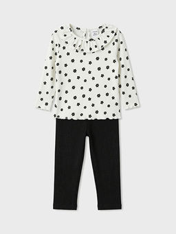 ?i?ek Desenli K?z Bebek Bluz ve Tayt