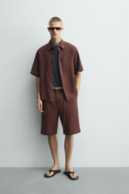 BERMUDA WIDE FIT MEZCLA LINO / Burdeos