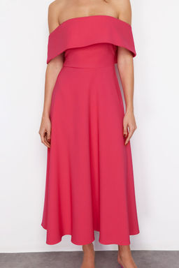 Fusya Carmen Yaka A-Kesim Dokuma S?k Midi Abiye Elbise TPRSS24EL00210