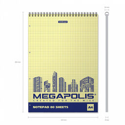 Цена за 2 шт. Блокнот на спирали ErichKrause MEGAPOLIS® Yellow Concept, А4, 80 листов, клетка, желтый внутренний блок, перфорация  фото 4