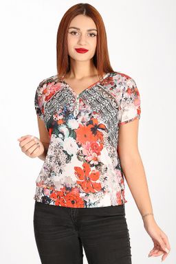 Футболка белая с оранжевыми цветами женская - Almond фото 5