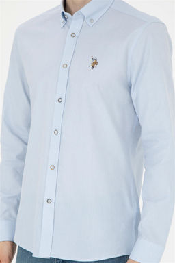 Мужская голубая базовая рубашка с длинным рукавом - U.s. polo assn фото 6