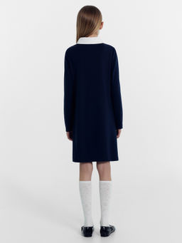 Полуприлегающее платье темно-синего цвета с белым воротничком для девочек - Mark formelle фото 4