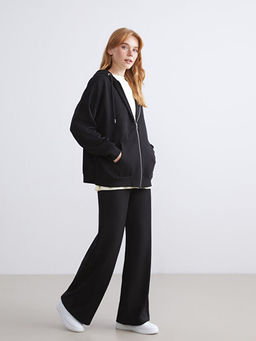 Oversize Kad?n Kal?n Fermuarl? Sweatshirt