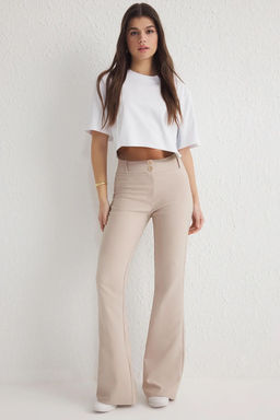 TRENDYOLMILLA Siyah Ispanyol Paca Normal Bel Dokuma Pantolon TWOSS25PL00065