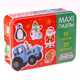 Макси - пазлы в металлической коробке Синий трактор. Новый год, 20 деталей, 10 пазлов