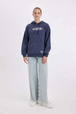 Толстовка оверсайз из плотной ткани с капюшоном и принтом - Defacto фото 2