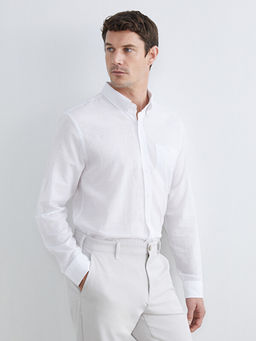 Regular Fit Keten Kar???ml? Erkek Basic G?mlek