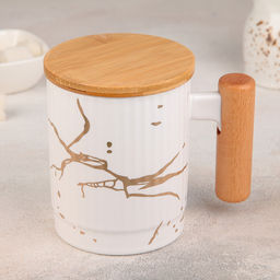 Кружка керамическая с деревянной крышкой «Мираж», 350 мл, цвет МИКС