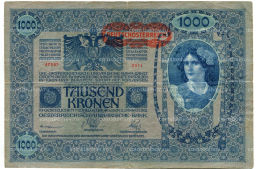 Банкнота 1000 крон 1902 года Австрия Надпечатка