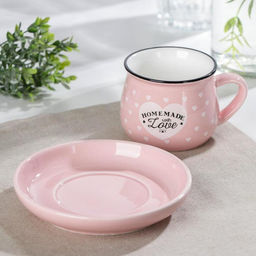 Кофейная пара «Уютный дом», 2 предмета: чашка 180 мл, блюдце d=12,5 см, керамика, цвет МИКС