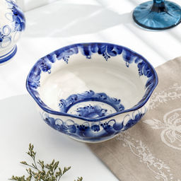 Миска - пельменница гжель «Яркий вкус», бело-синий, фарфор, 7×17 см