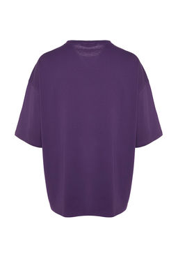 Mor Oversize Bisiklet Yaka K?sa Kollu Sehir Bask?l? %100 Pamuklu T-Shirt TMNSS20TS1102