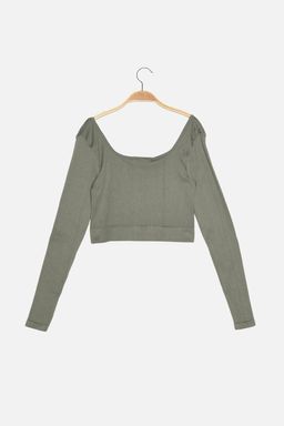 Trendyolmilla Bej Seamless/Dikissiz Crop Ekstra Esnek Orme Spor Ust/Bluz TWOAW22BZ0450  фото 17