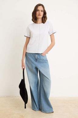 Beyaz Regular/Normal Kal?p Dusuk Kol K?sa Kollu Tok %100 Pamuk Orme T-Shirt TWOSS26TS00260 - Trendyolmilla фото 2
